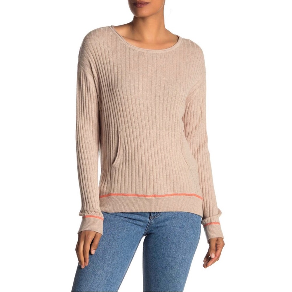 Unwine beige long sleeve w/ orange seem stitch and kangaroo pocket